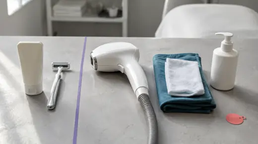 Barberhøvel og solkrem før behandling samt kjølig kompress og hudpleie etterpå
